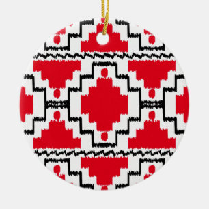 Ornamento De Cerâmica Padrão Ikat Aztec - Vermelho, Preto e Branco