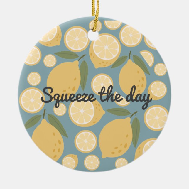 Ornamento De Cerâmica Padrão Invisível de Limão Amarelo Personalizável (Frente)