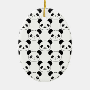 Ornamento De Cerâmica Padrão Kawaii Panda Em Preto E Branco