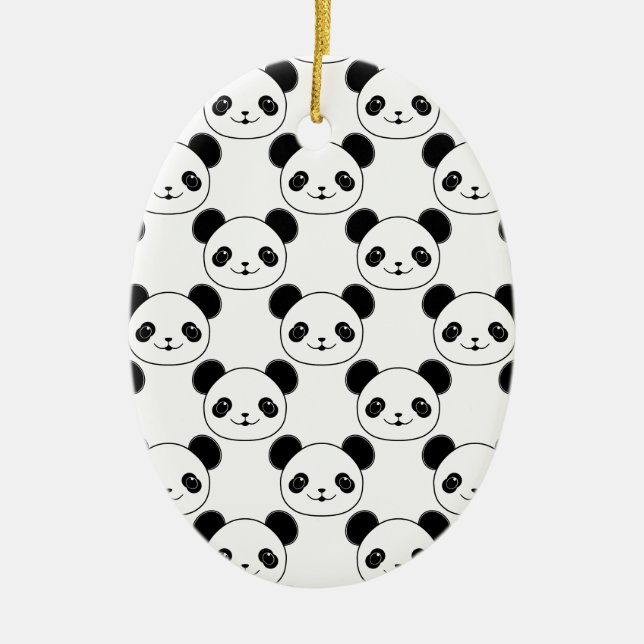Ornamento De Cerâmica Padrão Kawaii Panda Em Preto E Branco (Frente)