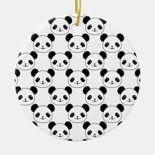 Ornamento De Cerâmica Padrão Kawaii Panda Em Preto E Branco (Frente)