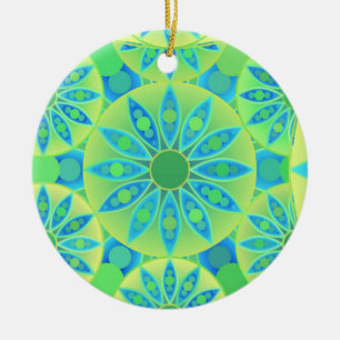 Ornamento De Cerâmica Padrão Mandala, turquesa, azul, verde limão