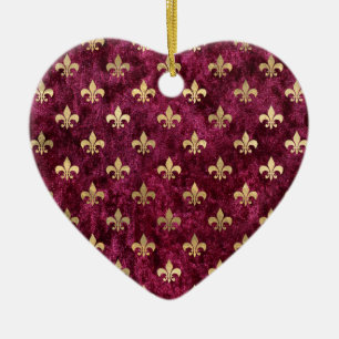 Ornamento De Cerâmica Padrão Orleans de Red Velvet Fleur De Lis Mardi