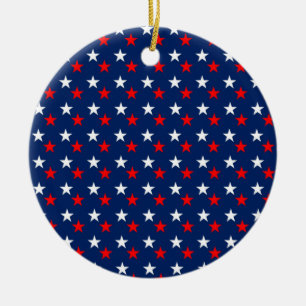 Ornamento De Cerâmica Padrão Patriótico Stars on Blue