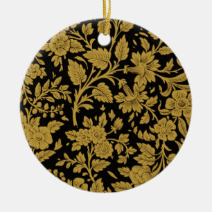 Ornamento De Cerâmica Padrão Preto Floral Ouro Antigo Trabalho de Lacage