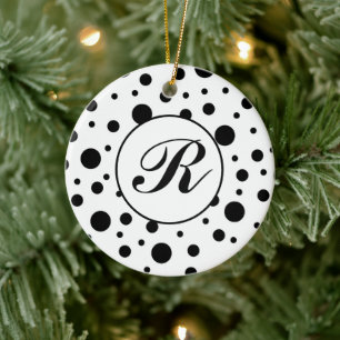 Ornamento De Cerâmica Padrão preto na Bolinhas branca  