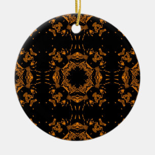 Ornamento De Cerâmica Padrão Retroativo Preto, Amarelo de cobre