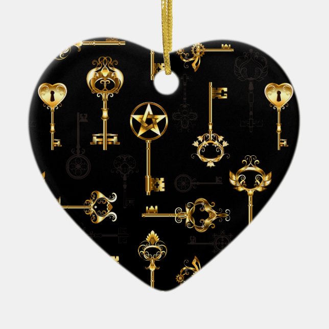 Ornamento De Cerâmica Padrão sem falhas com chaves de Ouro (Frente)