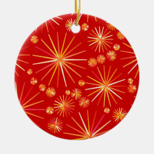 Ornamento De Cerâmica Padrão Sputnik do meio século, Vermelho Profundo