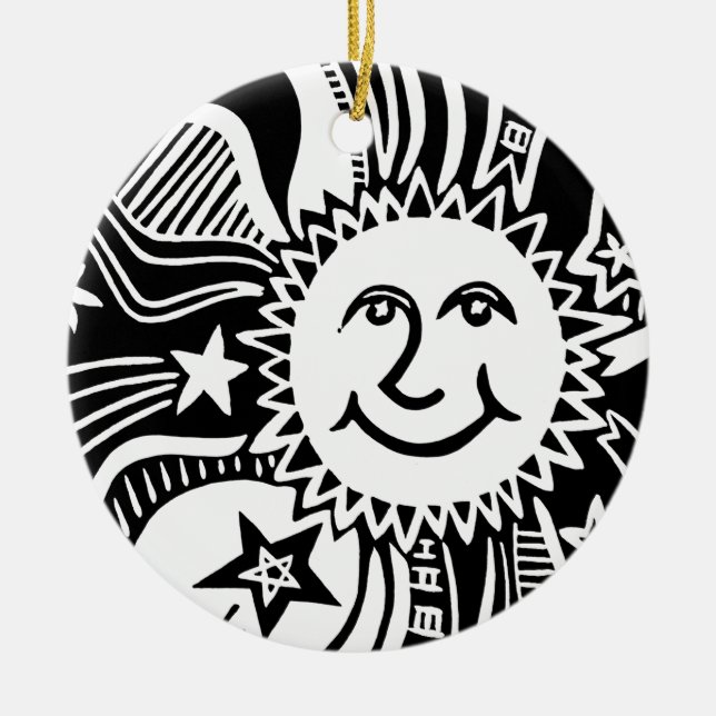 Ornamento De Cerâmica Padrão Sun Personalizado (Frente)