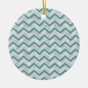 Ornamento De Cerâmica Padrão Teal e Crystal Zigzag