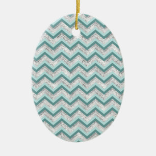 Ornamento De Cerâmica Padrão Teal e Crystal Zigzag