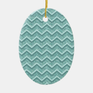 Ornamento De Cerâmica Padrão Turquesa Glitter ZigZag
