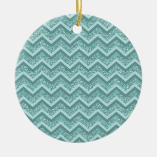 Ornamento De Cerâmica Padrão Turquesa Glitter ZigZag