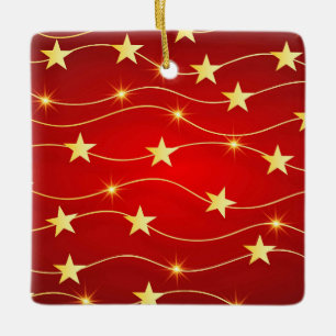 Ornamento De Cerâmica Padrão Vermelho Ruby Adorcido da Estrela