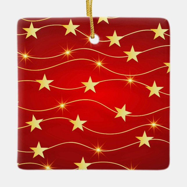 Ornamento De Cerâmica Padrão Vermelho Ruby Adorcido da Estrela (Frente)