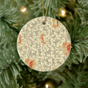 Ornamento De Cerâmica Padrão Vintage Owen Jones: Coral Floral Cinza