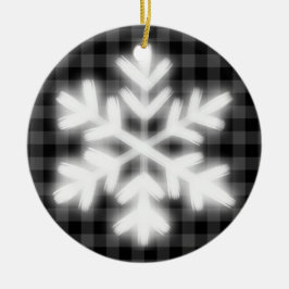 Ornamento De Cerâmica Padrão xadrez cinza preto rústico floco de neve ge
