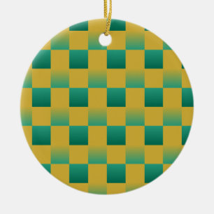 Ornamento De Cerâmica Padrão xadrez elegante em verde e dourado