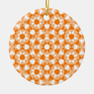 Ornamento De Cerâmica Padrão Xadrez Laranja Branco com Diamante