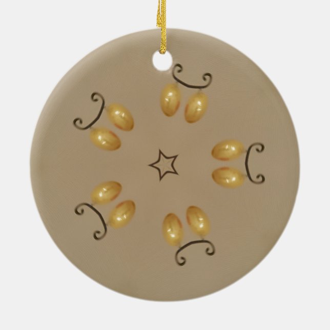 Ornamento De Cerâmica Padrões de Ovos de Ouro Amarelo - Beige Russo (Traseira)