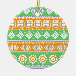 Ornamento De Cerâmica Padrões étnicos verdes laranja fofos design
