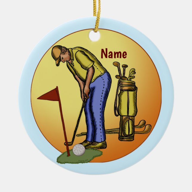 Ornamento De Cerâmica Pai Bandeira de Golfe Golfe  (Frente)