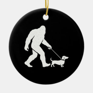 Ornamento De Cerâmica Pai de cachorro wiener engraçado dachshund andando