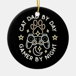 Ornamento De Cerâmica Pai De Gato Por Dia, Jogador Por Jogos Noturnos De