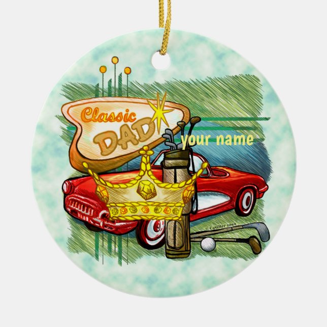 Ornamento De Cerâmica Pai de Golfe Clássico (Frente)