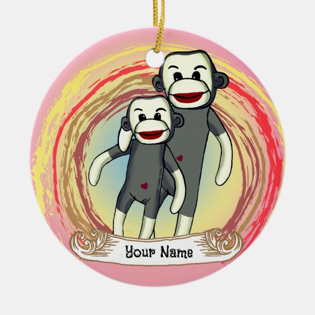 Ornamento De Cerâmica Pai Macaco de Meia  (Frente)