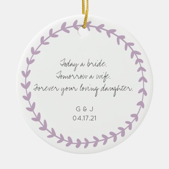 Ornamento De Cerâmica Pai Mãe da Noiva Obrigado Presente (Frente)