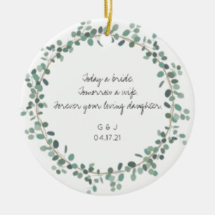 Ornamento De Cerâmica Pai Mãe da Noiva Obrigado Presente