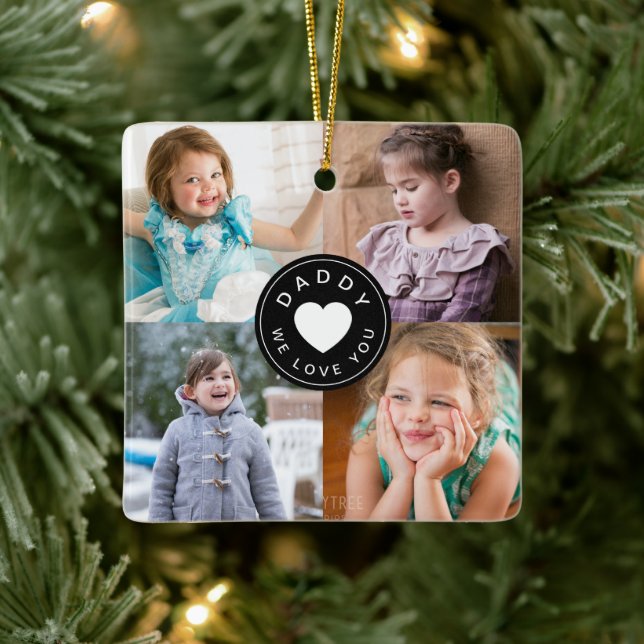 Ornamento De Cerâmica Pai Moderno Amo-Lo Colagem Fotográfica (Árvore)