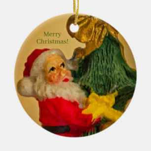 Ornamento De Cerâmica Pai Natal Personalizado na Vintage da Árvore de Na