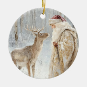 Ornamento De Cerâmica Pai Natal Vintage Veado