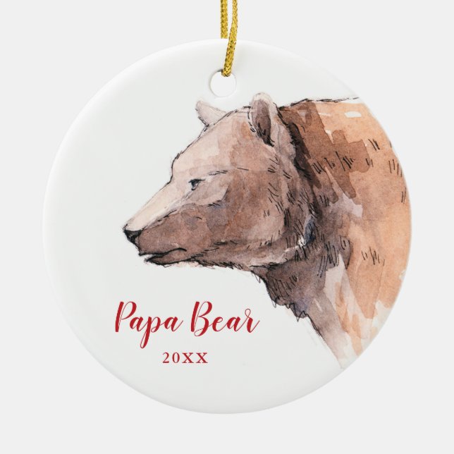 Ornamento De Cerâmica Pai Personalizado Datado para Aquarelas do Papa Ur (Frente)