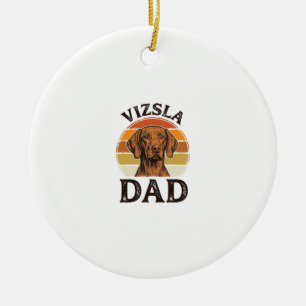 Ornamento De Cerâmica Pai Vizsla Desenho de Cão com Gravação Vintage_1