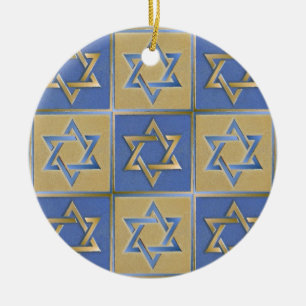Ornamento De Cerâmica Painéis de Arte Estrela de Davi Azul Dourado