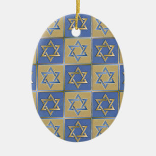 Ornamento De Cerâmica Painéis de Arte Estrela de Davi Azul Dourado