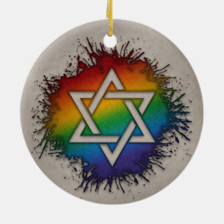 Ornamento De Cerâmica Paint Splatter LGBTQ Rainbow Star de David