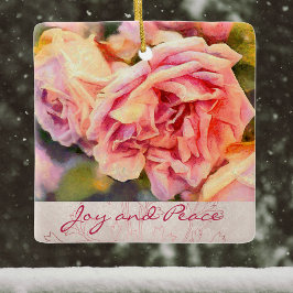 Ornamento De Cerâmica Painterly Pink Roses Joy and Peace