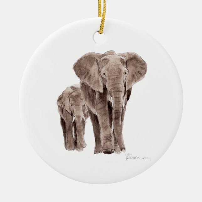Ornamento De Cerâmica pair of elephants tree ornament (Frente)