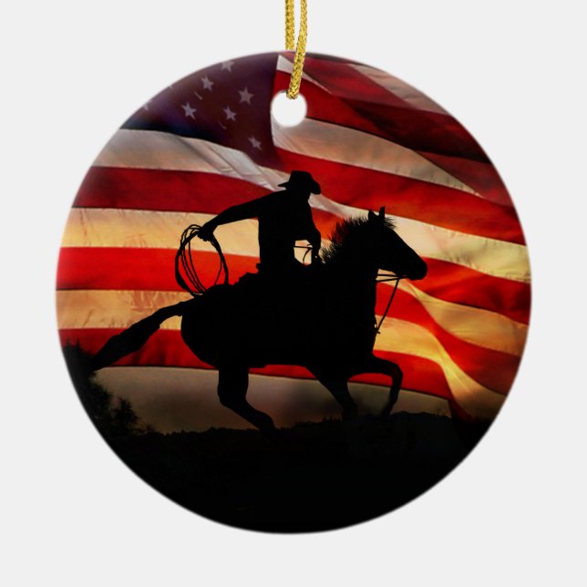 Ornamento De Cerâmica País de Cowboy Americano no Natal Ocidental (Frente)