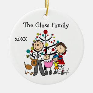 Ornamento De Cerâmica Pais, Menino, Menina Bebê, Dois Cães