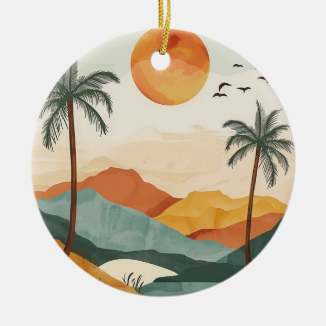 Ornamento De Cerâmica Paisagem Boho Abstrato (16) (Frente)