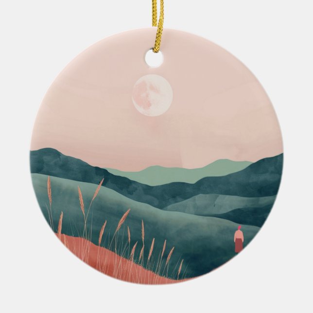 Ornamento De Cerâmica Paisagem Boho Abstrato (7) (Frente)