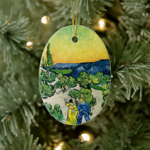 Ornamento De Cerâmica Paisagem com Casal Caminhando de Vincent van Gogh