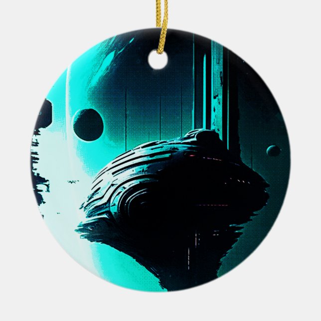 Ornamento De Cerâmica Paisagem da Alienígena de Ficção Científica 103 (Frente)