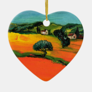 ORNAMENTO DE CERÂMICA PAISAGEM DA TOSCANA COM GIRASSÓIS